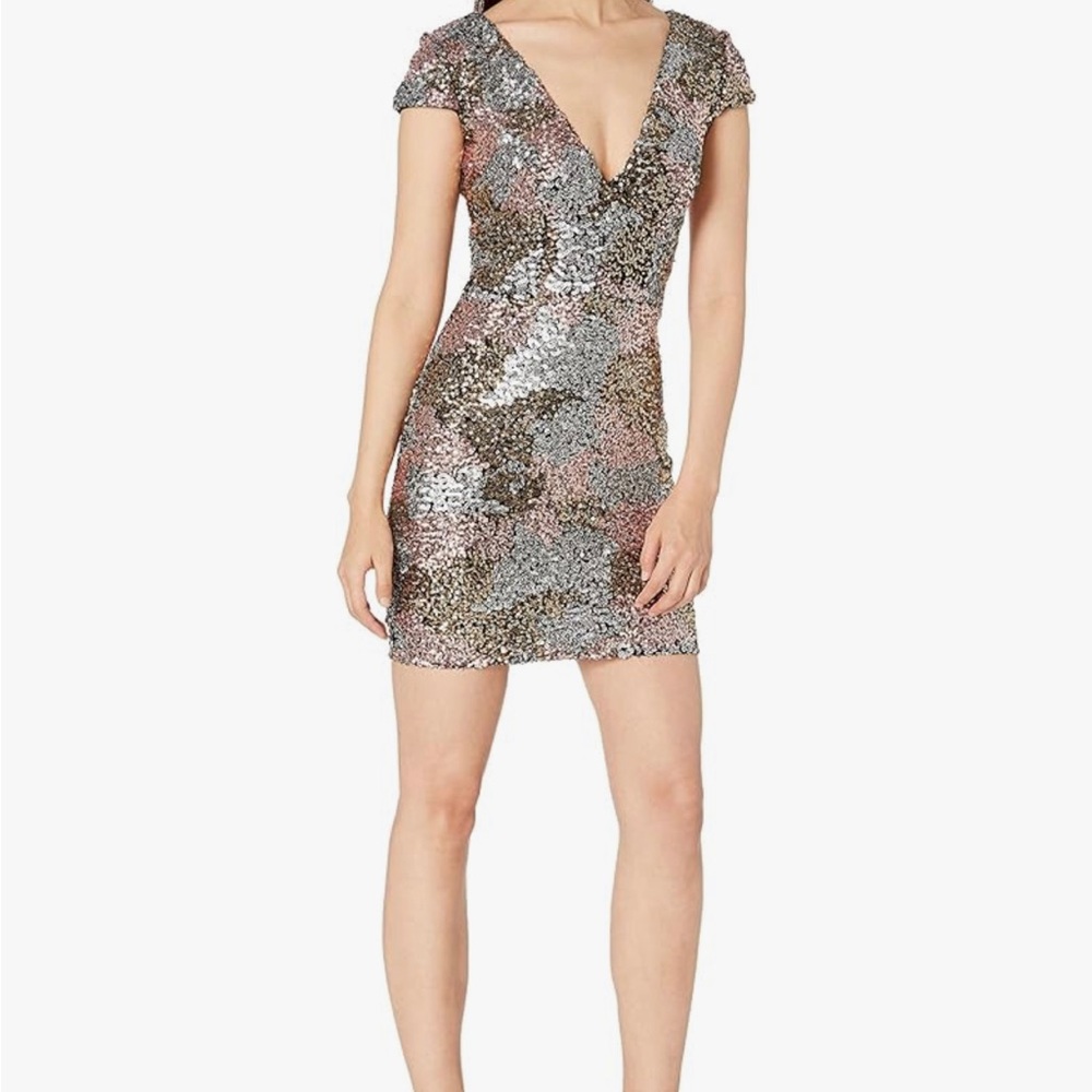 Dress the Population Gold Sequin "Zoe" Mini Dress Size Large - Picture 4 of 4